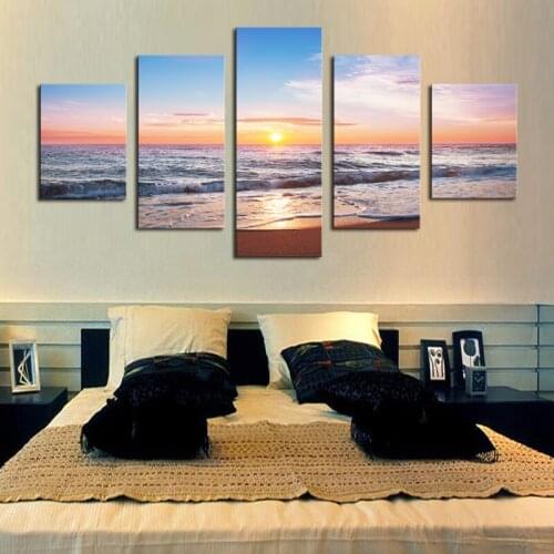 Unframed 5 Piece Sunset sea Modern Home Wall Decor Canvas Picture Art HD Print Painting On Canvas for Living Room