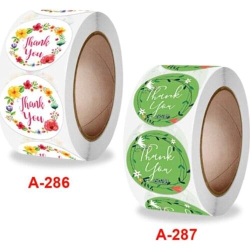 500Pcs 2.5cm Green brackground Thank You Gifts Label Sticker Round Shape Sticker Sweet Floral Designs Gifts Wrap