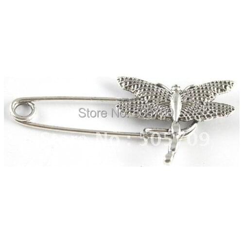 60PCS Tibetan silver dragonfly Safety Pin Brooch A15547