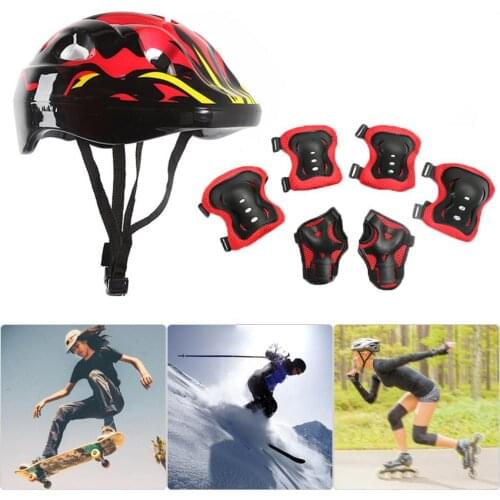 7Pcs Kids Boy Girl Roller Skate Bicycle Helmet Knee Elbow Palm Pads Protection Safety Guard Gear Set