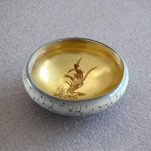 999 silver ceramic kungfu tea single cup owner tea bowl with silver enamel cup