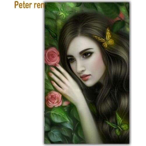 Diamond painting beauty cross stitch diamond embroidery portrait 5 Square/Round diamond Mosaic Rhinestone Noodle rose butterfly