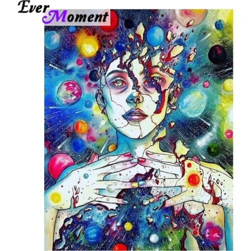 Ever Moment Diamond Painting Woman Universe Planet Full Square Drill Picture Of Rhinestone Diamond Embroidery Decoration ASF1962