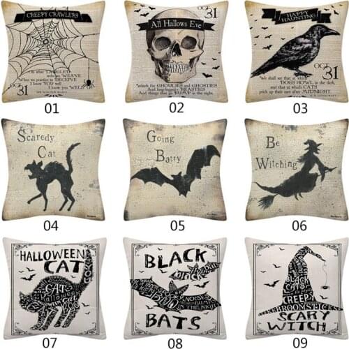 Halloween Pillowcase Decoration Linen Pillow Sofa Cushion Cover Pillow Case Bat Ghost Skull Printed Pillowcase Car Home Decor