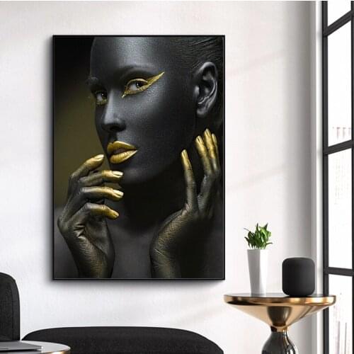 Black Gold African Woman Canvas Painting Portrait Print Poster Wall Art Pictures for Living Room Home Decor