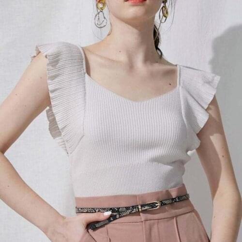 Elegant Ol Flying Sleeve Knitted Pullovers Women Square Collar Solid Slim Vintage Sweaters Summer Japan Style Simple Chic Tops