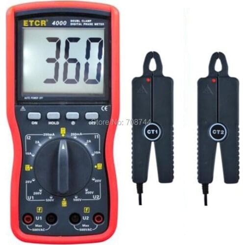 ETCR4000 AC Voltage 0~500V AC Current 0~20A Double Clamp Digital Voltammeter Phase Sequence Meter Voltammeter Phase Table