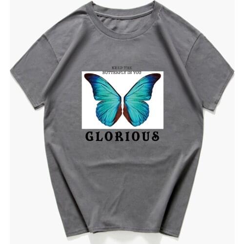 Keep the butterfly in you fashion cotton graphic T Shirt men summer t-shirt men loose streetwear 130kg can wear plus size tops