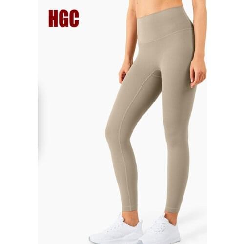 HGC 2021 Naked Feel Yoga Pants Women Soft Pocket High Waist Gym Fitness Sport Leggings Running NO FRONT SEAM Sexy Workout Tight