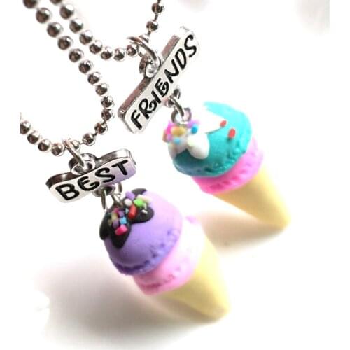 Simulation Clay Ice Cream bff Necklace Food Cake Pendant Children Best Friends Girls Twins Friendship Jewelry Birthday Gift