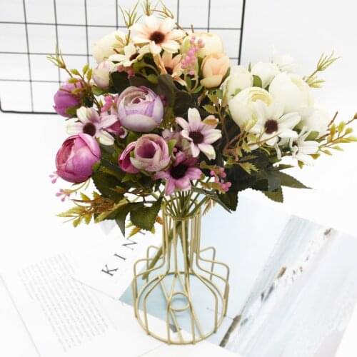 1 Bunch 5 Forks 12 Heads Artificial Flowers Cheap Vases Home Decoration Accessories Wedding Diy Bridal Clearance for Photo Props