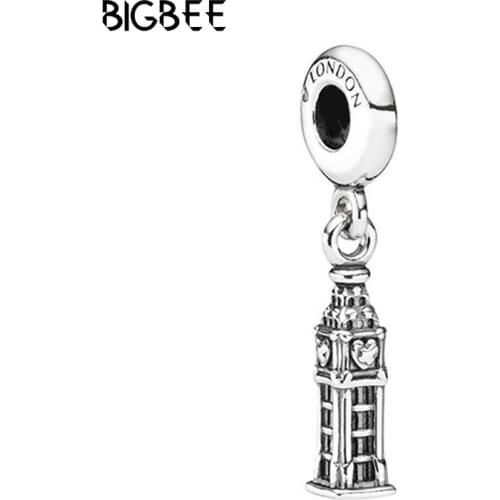 Fine London Elizabeth Tower Pendant Fit Original Pan Charms Bracelet The Big Ben Clock Tower Beads Bangle for Women Jewelry Gift