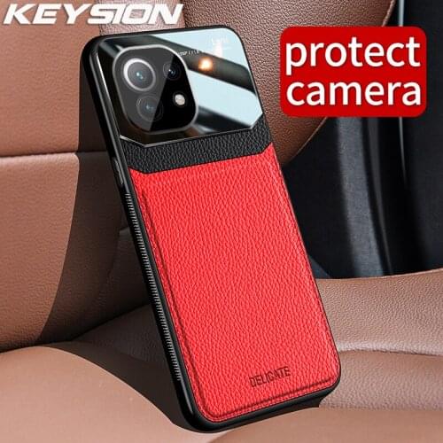 KEYSION Fashion Case for Xiaomi Mi 11 Lite 11 Pro 11i Leather Mirror Glass Shockproof Phone Back Cover for Xiaomi Mi 11 Ultra 5G