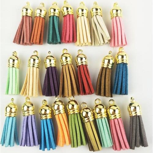 60pcs 38mm Leather Tassel For Keychain Cellphone Straps Jewelry Fiber Fringe Suede Tassel DIY Pendant Summer Jewelry Findings