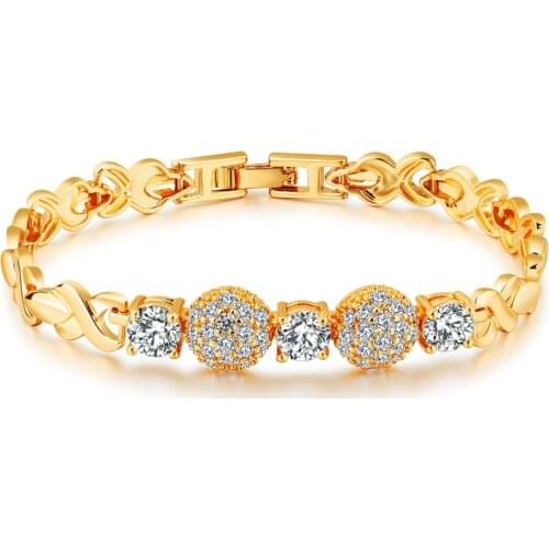 MADALENA SARARA Zircon Inlaid Titanium steel Bracelet Gold Tone For Women Jewelry ELegant Luxury