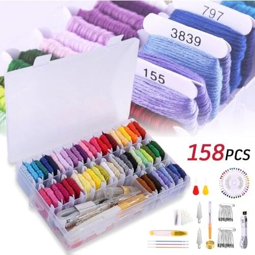 158Pcs DIY Embroidery Cross Stitch Tool Set Sewing Tools Accessories Embroidery Floss Organizer Cross-Stitch Thread Sewing Kit