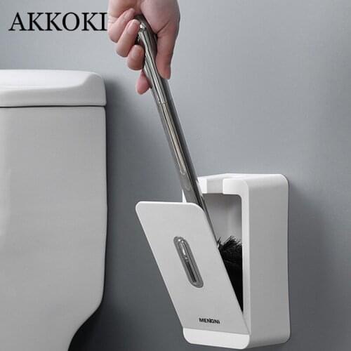 Bathroom Punch-Free Wall-Mounted Long-Handled Silicone Toilet Brush WC No Dead End Cleaning Brush Household Bathroom Accessories