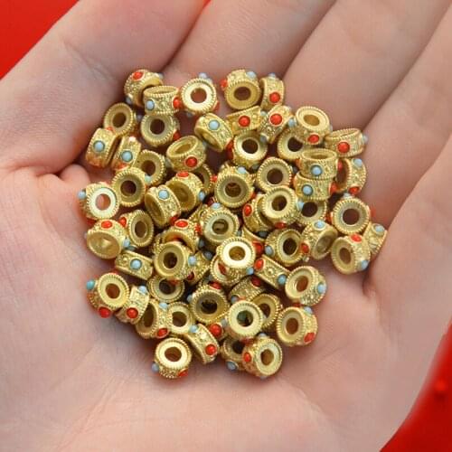 Nepal Ancient Law Alluvial Gold Dragonfly Eye DIY Old Gold Accessories Inlaid Turquoise Bracelet Scattered Beads Spacer Bead