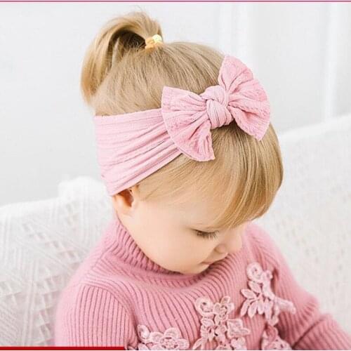 Nylon Baby Headband Childrens Hairband With Jacquard Bow Bowknot Baby Headband Elastic Turban Headband Bow Baby Girl Headband