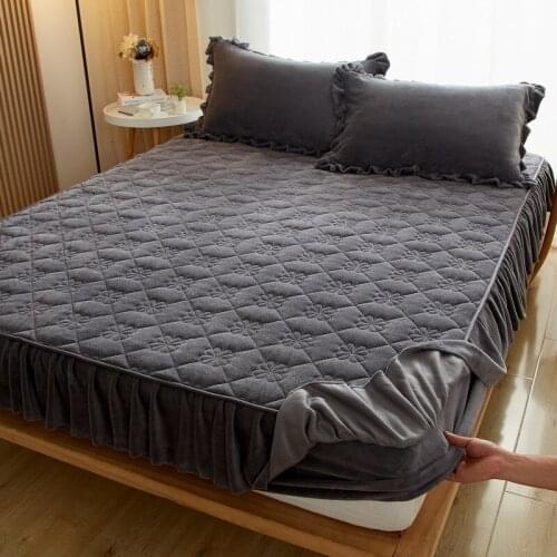 Extra Soft Warm Crystal Velvet Bed Cover Solid Color Luxury Fitted Sheet Style Bedding Queen King Size All Season Bedspreads