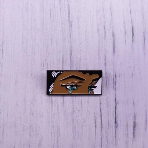 Sad tears badge crying woman pin