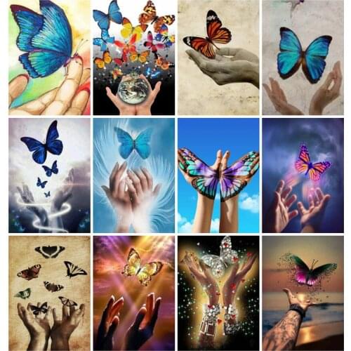 Full square diamond painting hands butterflies mosaic art picture embroidery cross stitch rhinestones picture puzzle wall decor