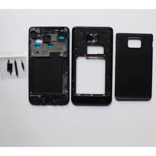 Full Housing Front Plate Frame Holder Bezel + Back Cover Case+Middle Frame With Buttons For samsung galaxy s2 i9100 have Logo