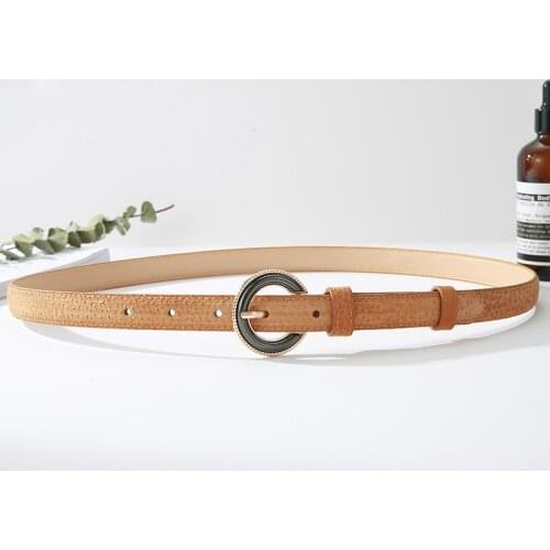 ELIfashion Pigskin Genuine Leather Narrow Belt Luxury Strap Dress And Jeans Belts Fashion For Women classic Round Buckle 9 Color