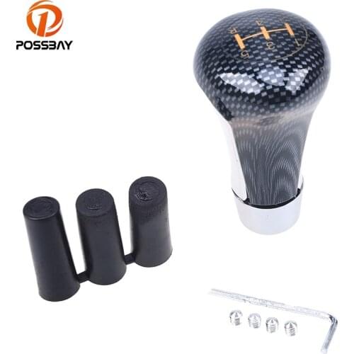 POSSBAY Imitation Carbon Fiber Car Gear Shift Knob Manual Transmission 5 Speed Gear Knob Aluminum Gear Stick Shifter Lever