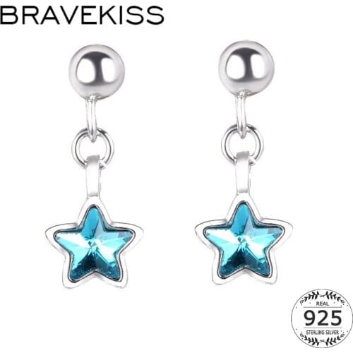 BRAVEKISS 925 Sterling Silver Fashion Blue Star Drop earrings for Women dangle dangling luxury Jewelry accessories mujer BLE0641