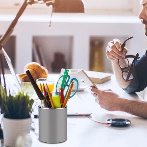 Modern Desktop Office Aluminum Alloy Pen Holder Office Home Pen Pencil Holder Case Brush Cup Storage Supplies Approving