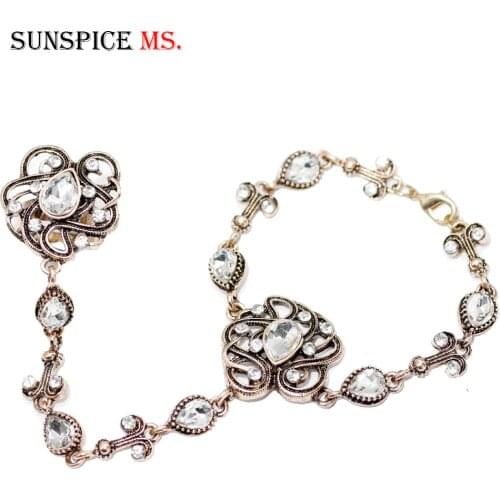 SUNSPICE MS Antique Gold Color Turkish Bracelet Link Ring for Women Vintage Indian Wedding Jewelry Kids Festival Gift
