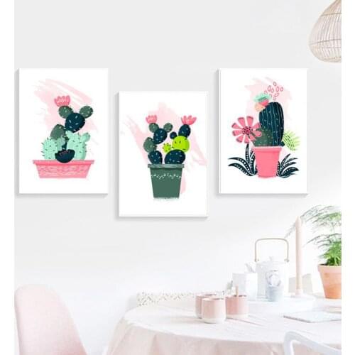 Fresh Green Potted Cactus Decoration Sofa Living Room Bedroom Mural Hanging Painting Cuadros Decoracion Dormitorio Canvas Art