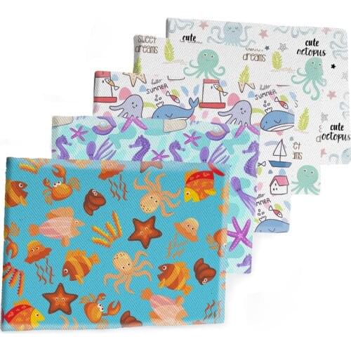 50*145CM Fabric Summer Ocean Fish Printed Polyester Cotton Twill Fabric Patchwor Printed