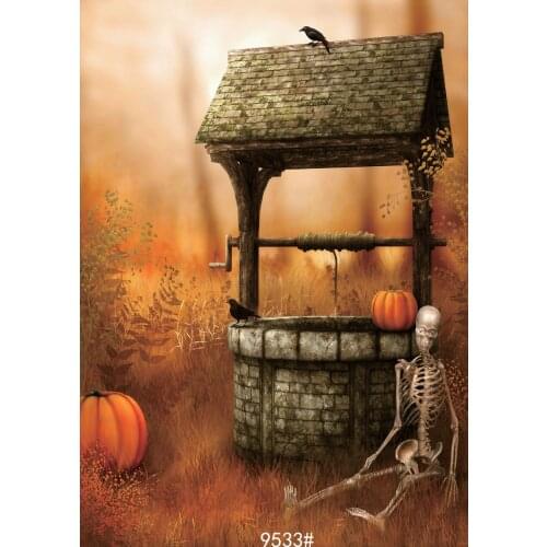 Fabric Cloth Custom Halloween Photography Backdrops Prop Well Skull Man Pumpkin Vinyl Background Photo Studio for Children Party