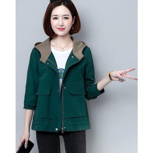 Spring Women Trench Coat New Hooded Short Outerwear Loose Plus Size 4XL With Lining Khaki Female Windbreaker Autumn Thin Coat