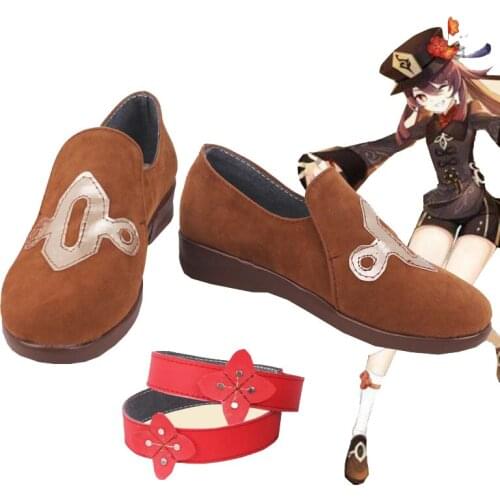 Game Genshin Impact Hu Tao Cosplay Shoes Brown Cute Shoes Halloween Carnival Boots Cosplay Prop Custom Made