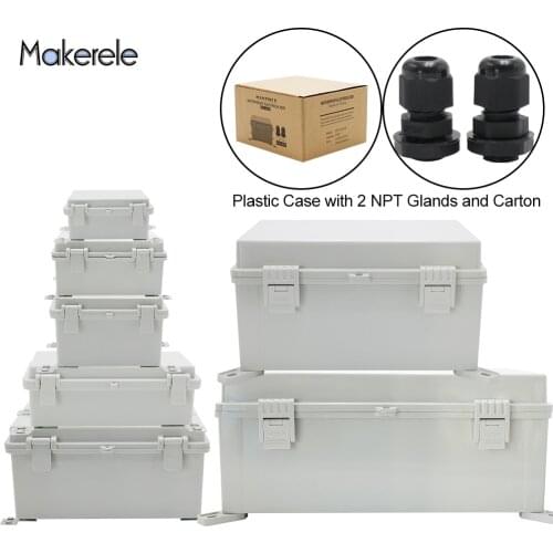 Waterproof Electrical Box Outdoor Junction Hinged Cover Plastic Clip Watertight DIY Electronics Enclosure with Wall Bracket