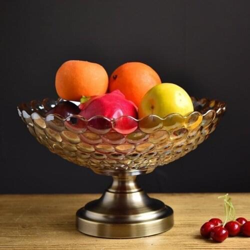 35cm High quality Hotel Crystal metal Fruit Plate Household Goods Glassware Luxury fruit bowl tray Christmas Gifts Decoration