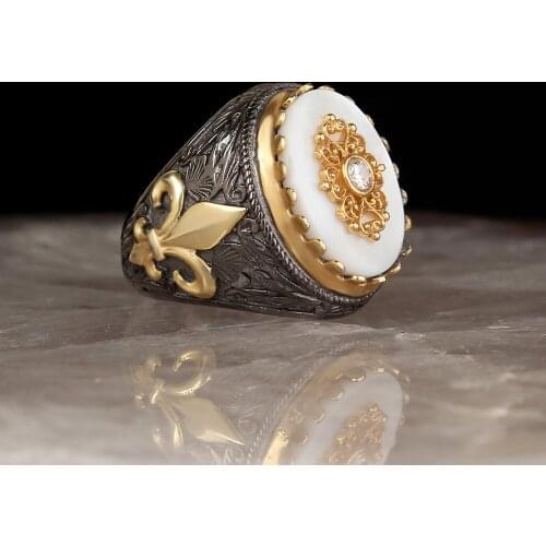 Pearl Gemstone Pen Processing Edging Plated 925 Sterling Silver Ring