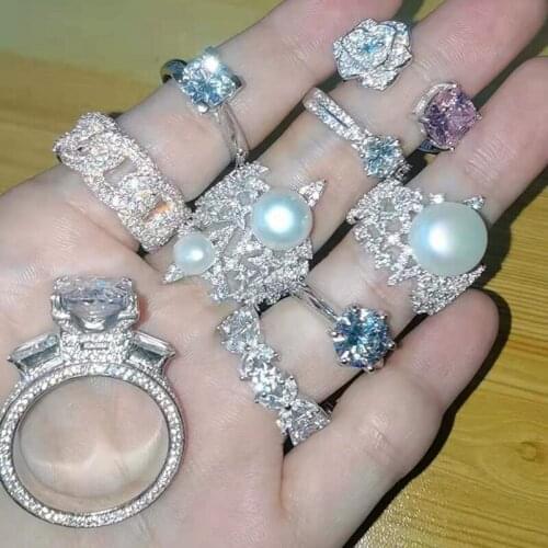 100% Brand New Solid 925 Sterling Silver Cubic Zirconia Finger Ring For Women Chain Corss Wedding Jewelry Geometric Design