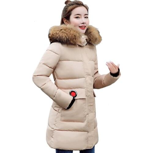 Winter Female Thick Parkas Big Fur Collar Hooded Warm Women Jacket Coat Mujer 2018 New Cotton Padded Elegant Long Outwear ls066