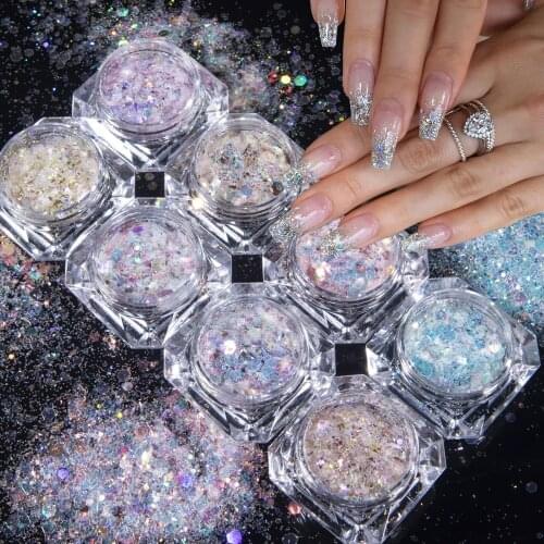 1 Jar Nails Glitter Mix Nail Art Supplies for Professionals Holographic Flakes Powder Clear Hexagon Shapes Paillette for Nails