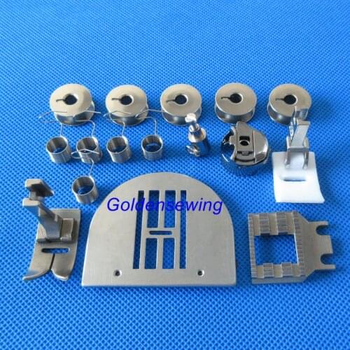 16 PCS PRESSER FEET BOBBIN NEEDLE PLATE FEEDER for BROTHER TZ1-B651,TZ1-B652 8mm
