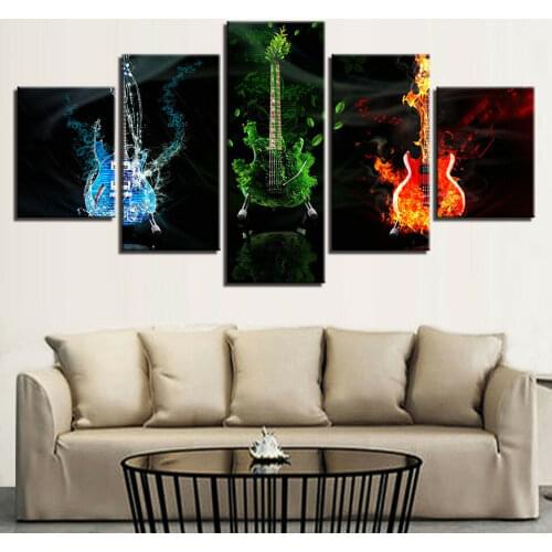 No Framed Abstract Music Guitars 5 Pcs Canvas Picture Print Wall Art Canvas Painting Wall Decor for Living Room