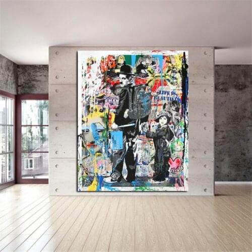 Graffiti Character Chaplin Nordic Abstract Decorative Painting Frameless Waterproof Mural Canvas Painting Wall Art Kitchen