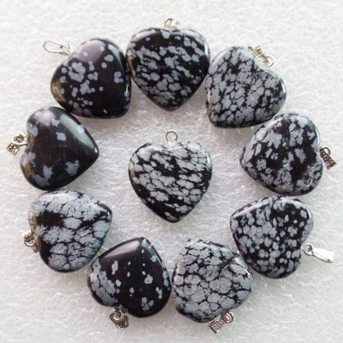 Free Shipping 20Pcs 22x20x6mm Beautiful Snowflake Obsidian Heart Pendant Bead (Min.order 10$ mix)