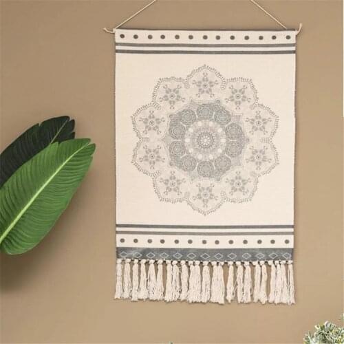 Bohemian Mandala Handmade Woven Tapestry Tassel Cotton And Linen Wall Hangings Fashion Retro Print Wall Tapestry For Bedroom