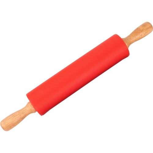 Large Wooden Handle Revolving Non-Stick Silicone Rolling Pin Dough Pastry Baking Tool Rotating Dumpling Noodle Stick Hammer