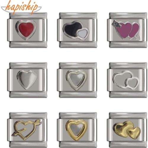 Hapiship 1Pcs 9mm Width Original Daisy Cute Nice Gold Color Heart Charm Fit Bracelet Stainless Steel Jewelry Making DJ132